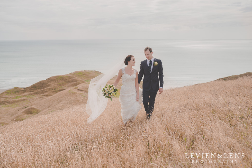 bride groom location shoot Kariotahi beach Castaways {Auckland wedding-engagement-couples photographer}