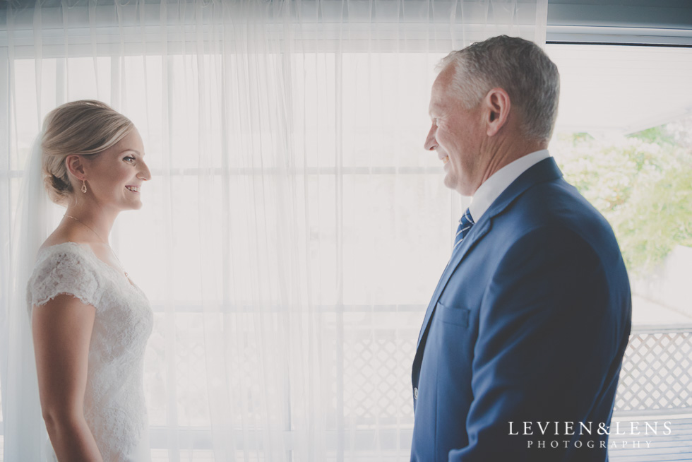 bride with father bride getting ready Kaurilands Estate {Auckland wedding photographer}