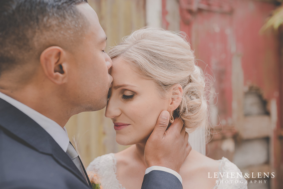 bride and groom intimate session Landscendt Tropical Garden {Auckland lifestyle wedding photographer} rustic doors