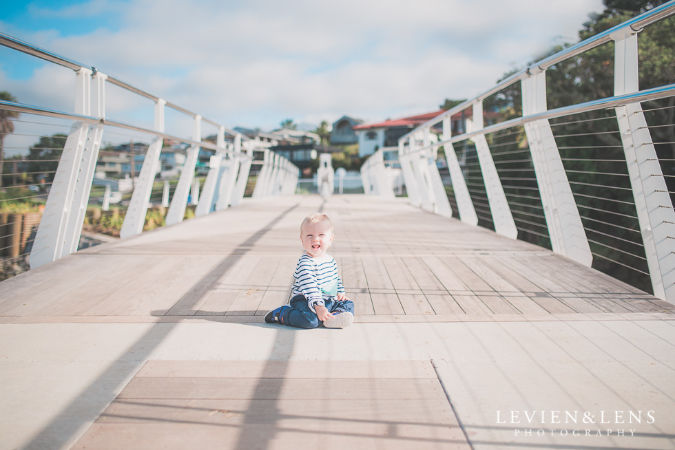 baby on bridge Milford Beach family session {Auckland lifestyle photographer}