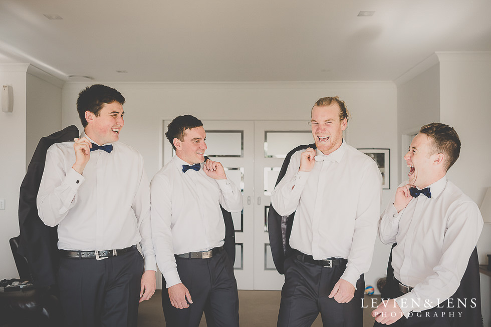 groom with groomsmen getting ready St Margarets Cafe - Karaka {Auckland lifestyle wedding photographer}
