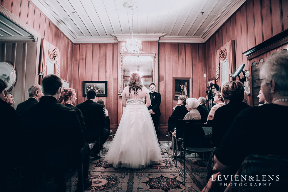 bride walking down aisle - Highwic historic house-museum winter wedding {Auckland NZ lifestyle weddings photographer}