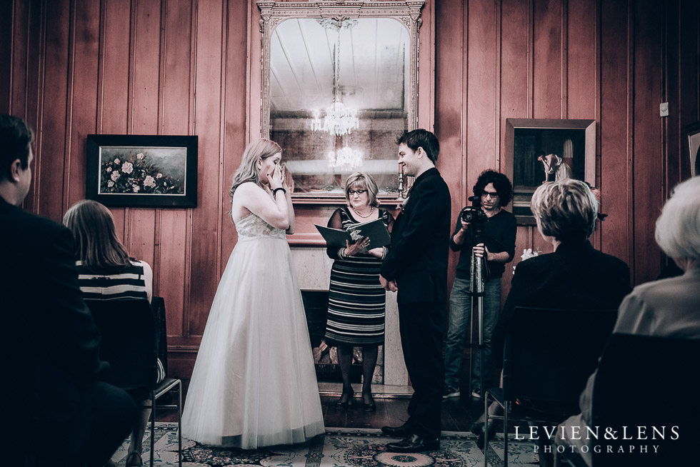 bride and groom at ceremony - Highwic historic house-museum winter wedding {Auckland NZ lifestyle weddings photographer}
