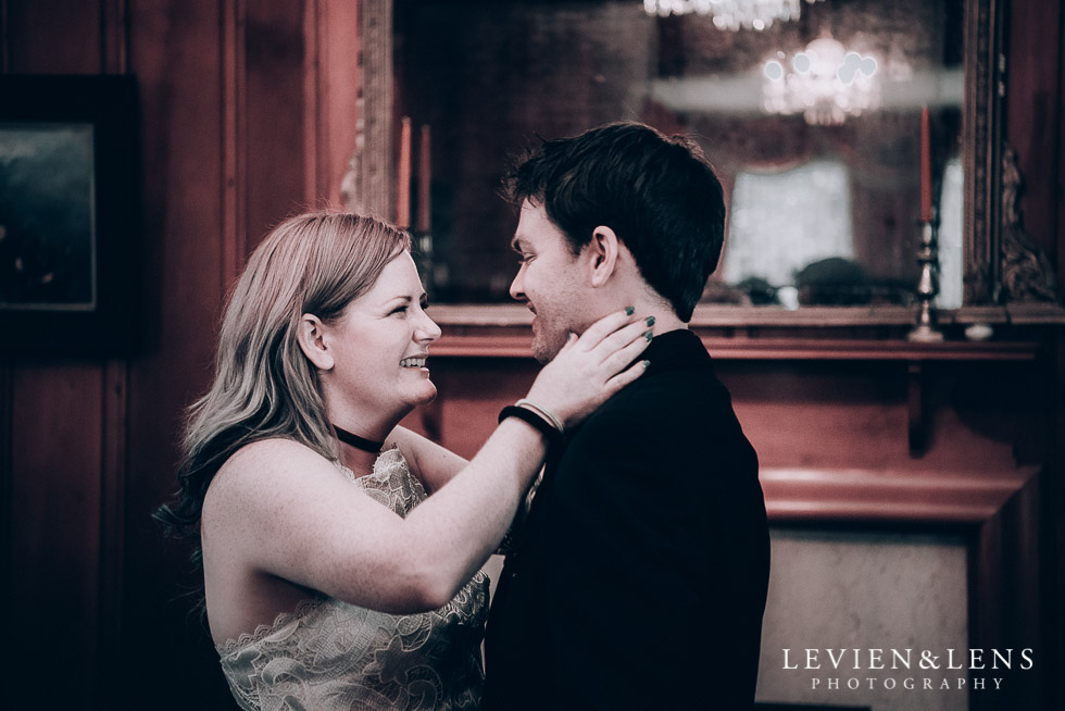 bride and groom kiss - ceremony Highwic historic house-museum winter wedding {Auckland NZ lifestyle weddings photographer}