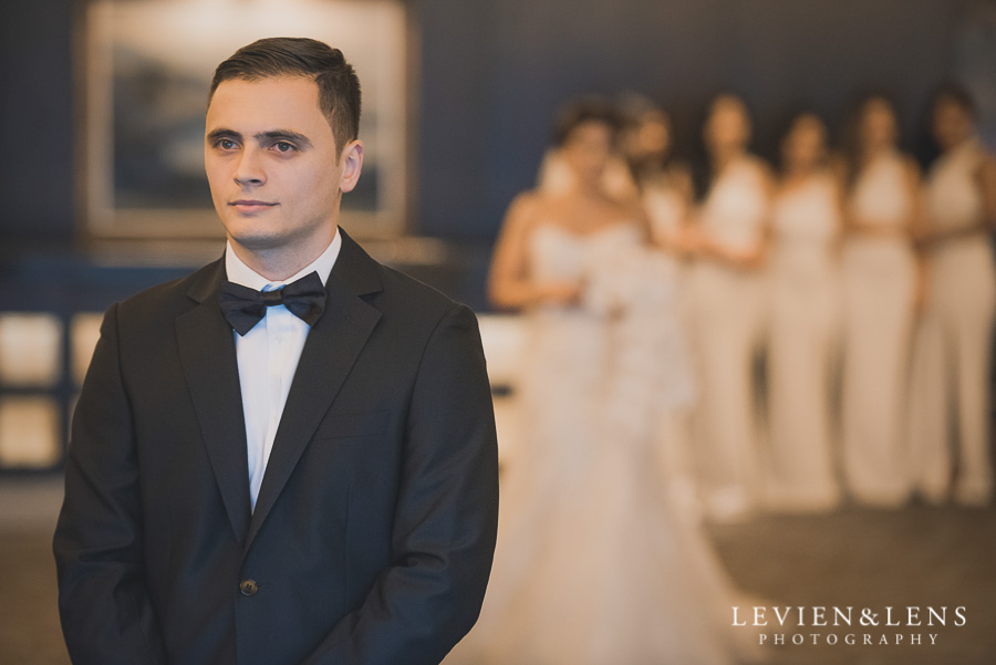 first look - groom waiting - Langham Hotel Wedding {Auckland-NZ wedding photographer}