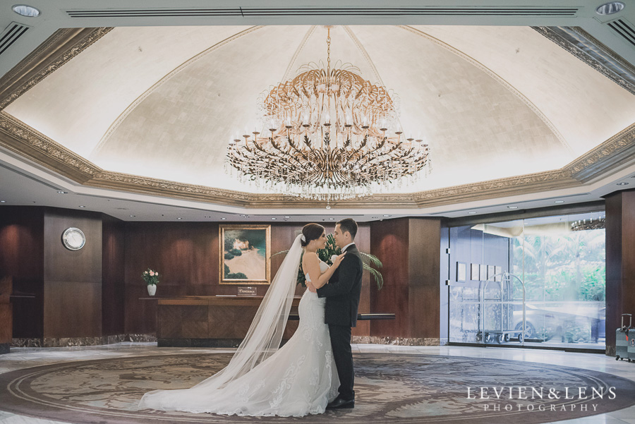 bride and groom at lobby - Langham Hotel Wedding {Auckland-NZ wedding photographer}