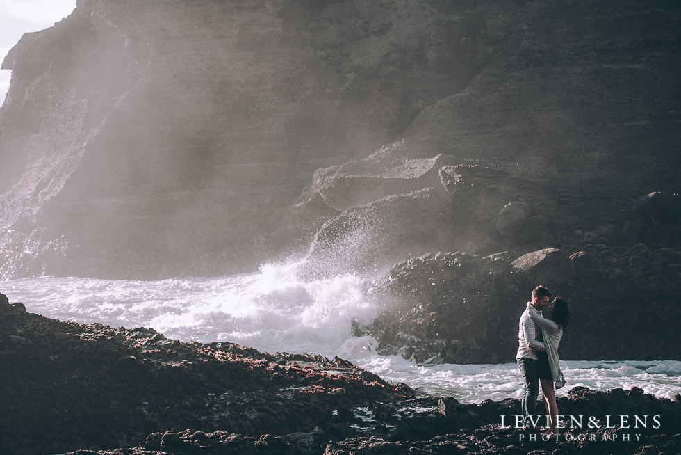 waves rocks - Piha Beach couples photo shoot {Auckland wedding-engagement photographer NZ}