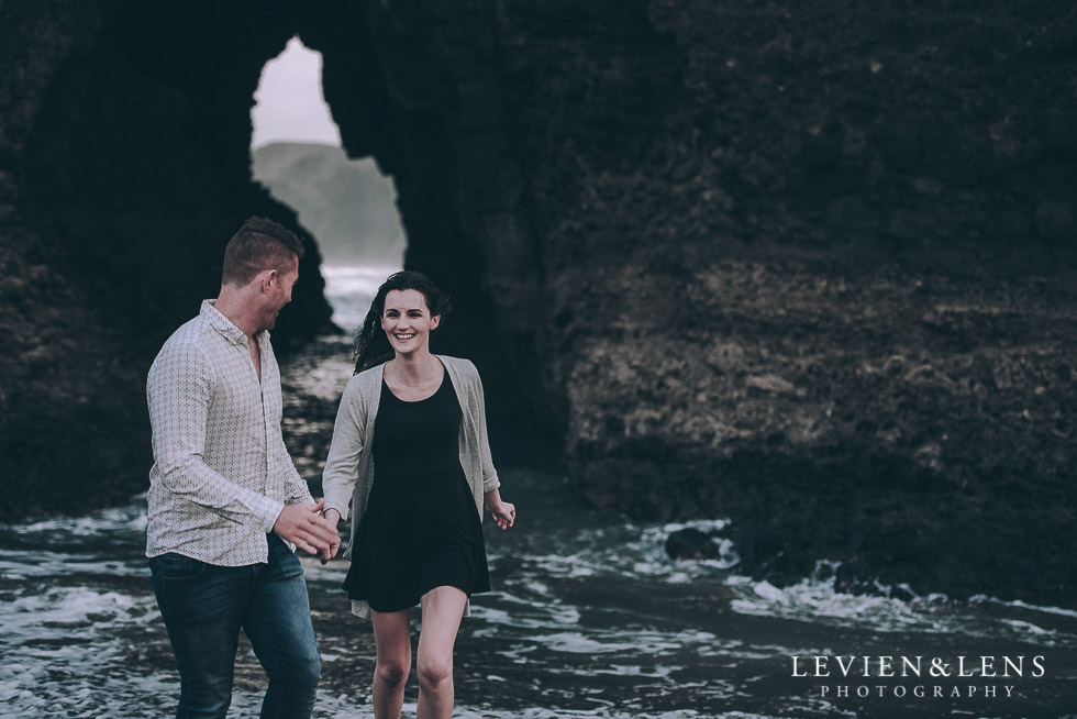 run in the waves - Piha Beach couples photo shoot {Auckland wedding-engagement photographer NZ}