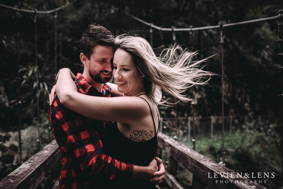 wind hair on bridge - Karangahake George engagement | couples photo shoot {Auckland-Waikato wedding photographer}