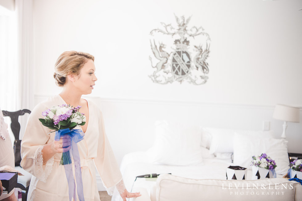 bride with flowers - The Duke of Marlborough Hotel - Russel wedding {Northland-New Zealand weddings photographer}