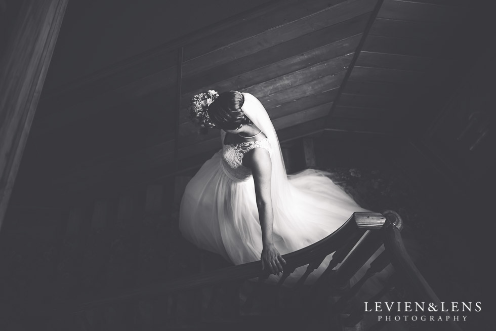 bride walking downstairs - The Duke of Marlborough Hotel - Russel wedding {Northland-New Zealand weddings photographer}