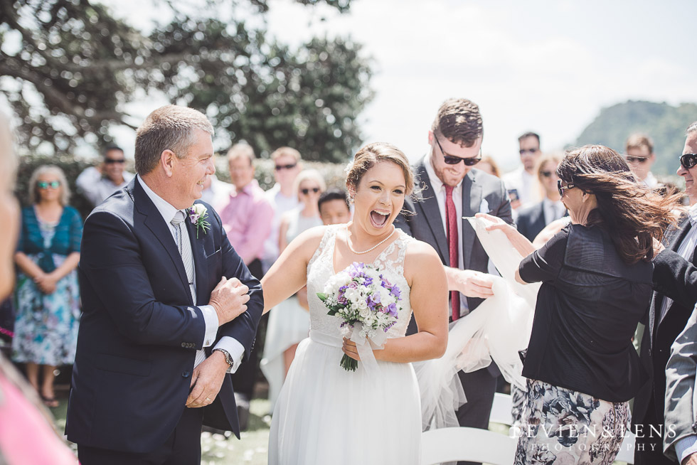 father and bride fun moment - ceremony- Pompallier Gardens - The Duke of Marlborough Hotel - Russel wedding {Northland-New Zealand weddings photographer}