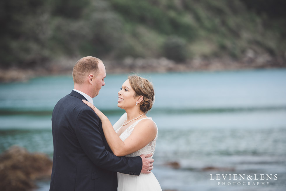 bide and groom at beach - The Duke of Marlborough Hotel - Russel wedding {Northland-New Zealand weddings photographer}
