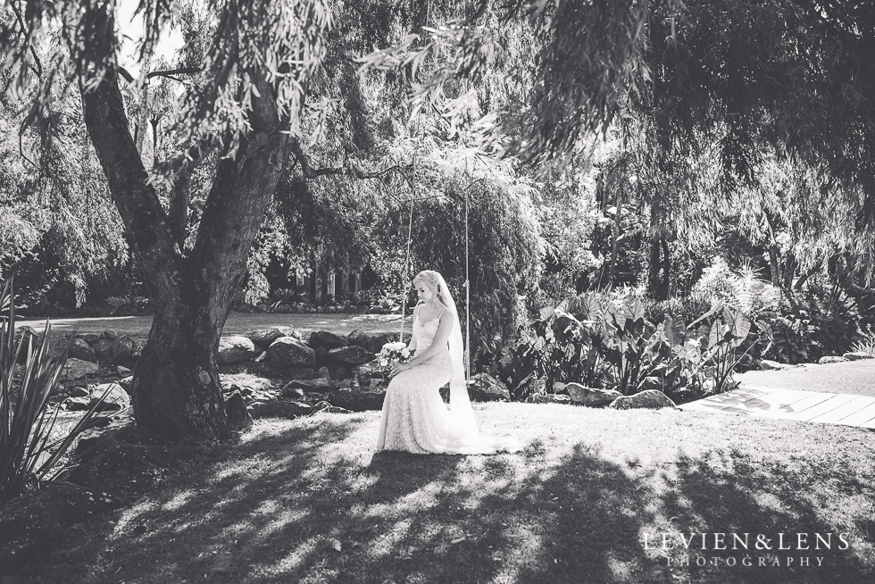 bridal portrait on swing - Liddington Gardens - Kerkeri Northland {NZ destination wedding photographer}