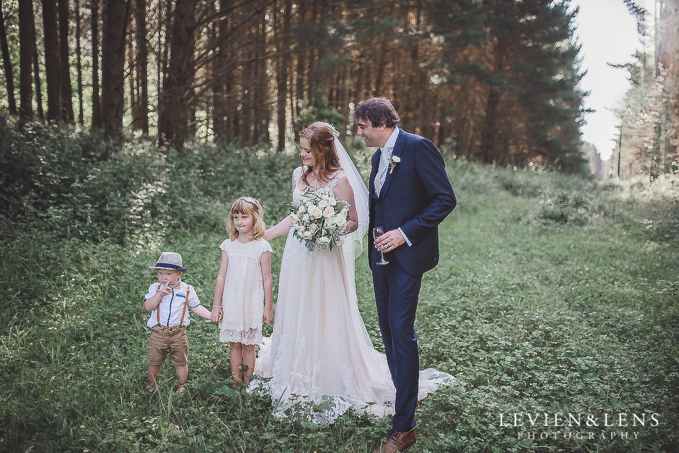 bride and groom with flower girl and ring bearer - Old Forest School Vintage Venue {Tauranga - Bay of Plenty wedding photographer}