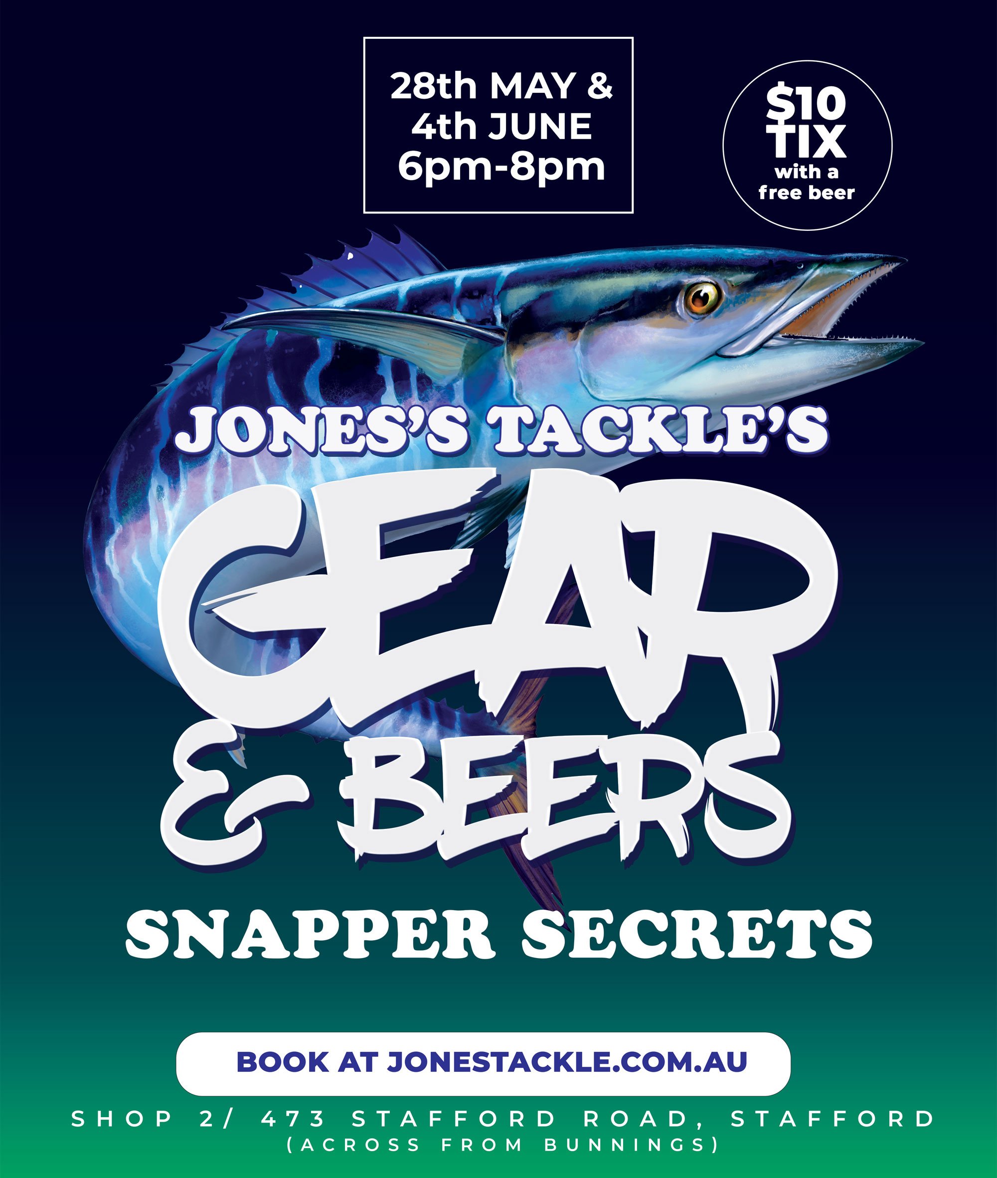 Gear & Beers “Snapper Secrets” Thursday 28th May & June 4th