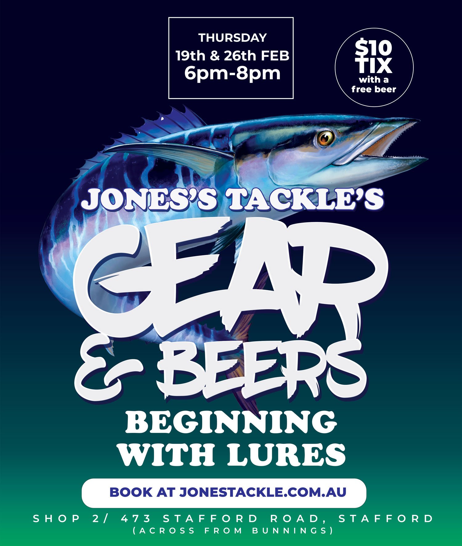 Gear & Beers “Beginning with Lures” Thursday 19th & 26th February.