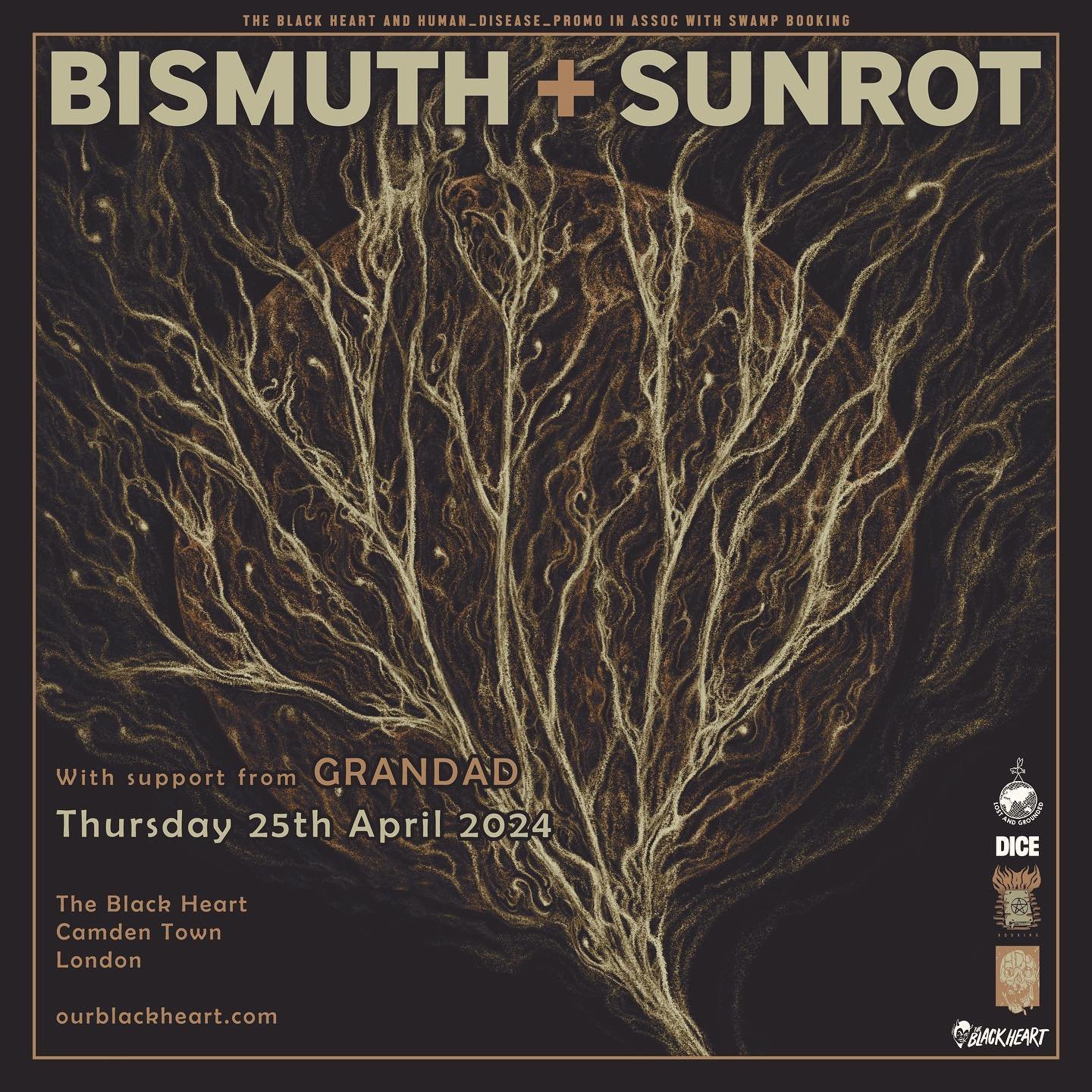 2 masterclasses in filth coming your way&hellip; 

TONIGHT - @bismuthslow @sunrot.music and @grandad_noise 

7TH MAY - @moloch.scum @remoteviewingband @healingwound_ and @torpidstate 

All from @human_disease_promo and @ourblackheart 

Come creep aro