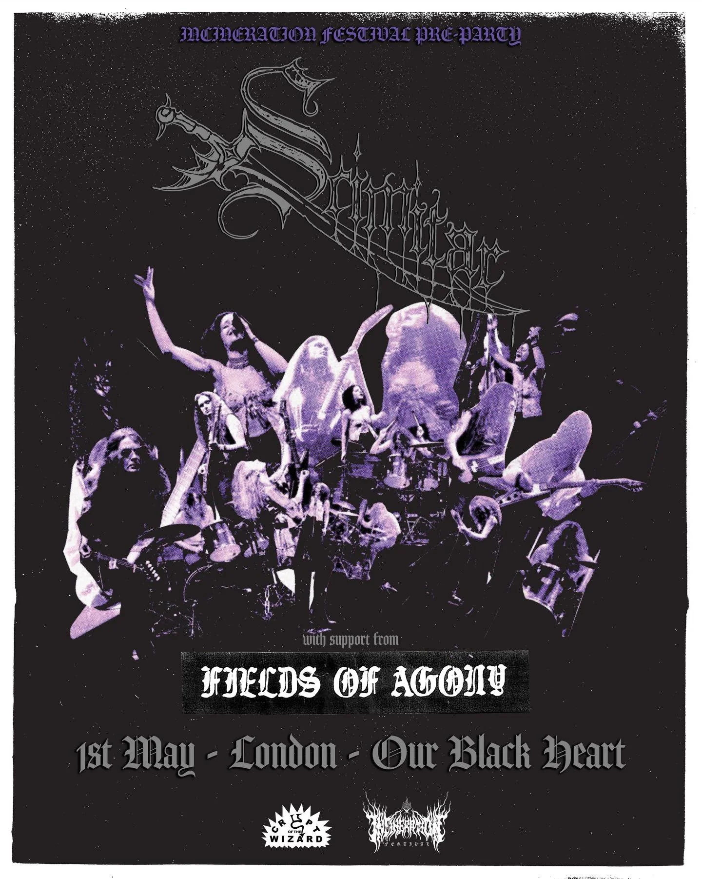 ⚔️ INCINERATION FEST PRE-BASH ⚔️&hellip; brought to the fold by thee mighty COTW this year we open the blackened weekend with a show from Danish dark heavy metal collective @scimitarium666 and support from London&rsquo;s own Fields Of Agony &hellip; 