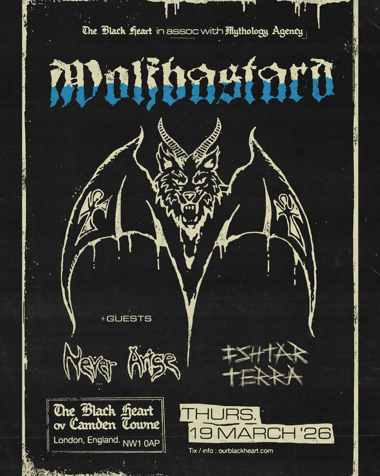 Rampant ranging riffs ov oblivion from @wolfbastard_official next week, bringing the finest decadent hell-punk to Camden town along with sick stuff from @neverarisecrust and @_ishtar_terra &hellip; gonna be a gutter metal mangle fest.. Thursday is bo