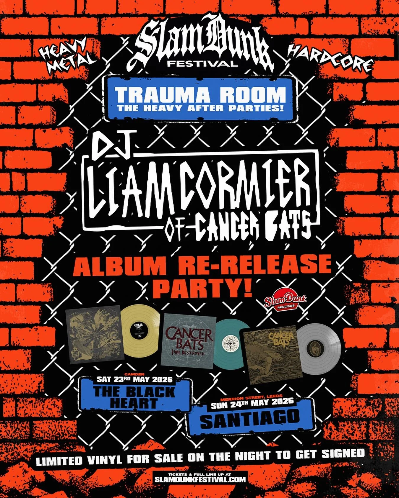 SLAMMIN&rsquo; AFTERS !! ☄️We&rsquo;ll be hosting the heavy tunes once again as part of this year&rsquo;s Slam Dunk Festival South Offical After Party, with the Trauma Room taking over our venue, and special guest Liam from Cancer Bats (who will also