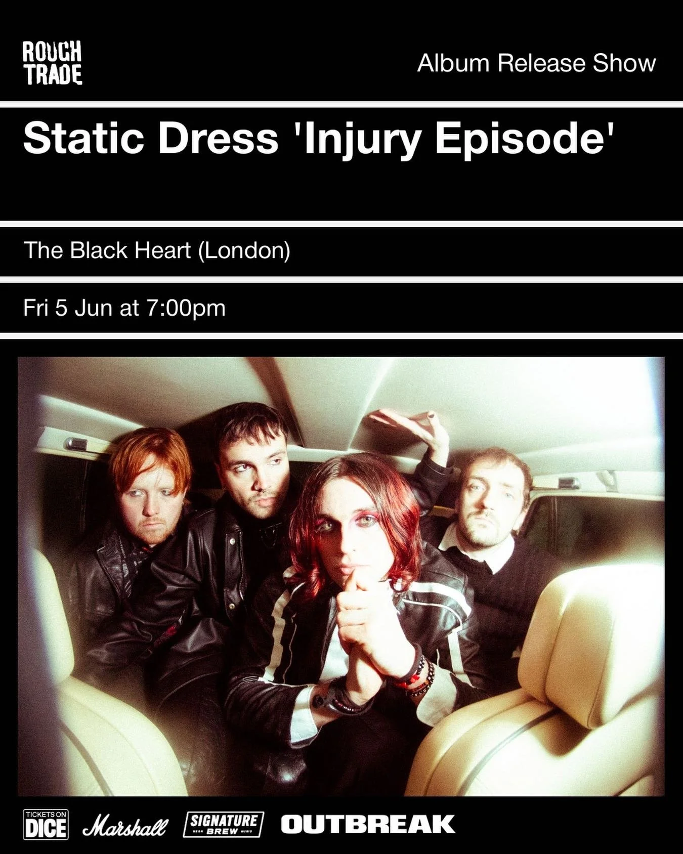 @staticdress at @ourblackheart 
on sale 5.00pm Friday 8th May

@roughtraderecords @outbreakfest