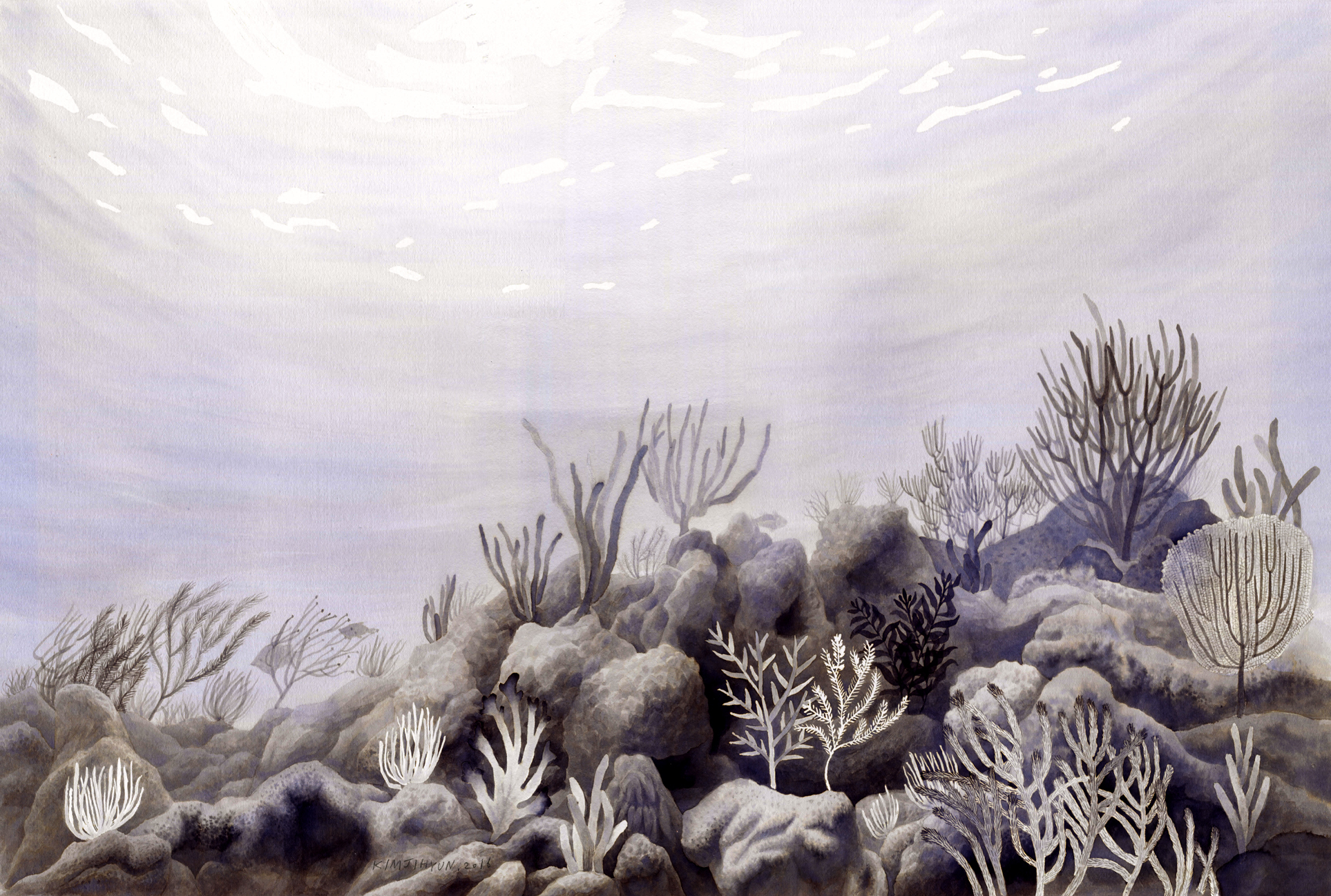 Looking through the water / ink on paper / 650*460 / 2016