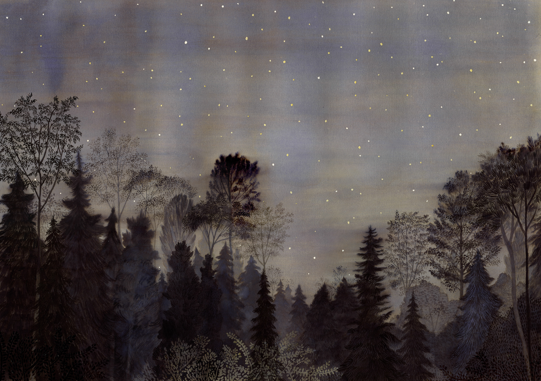 Looking up at night / ink on paper / 650*460 / 2016 (Sold)