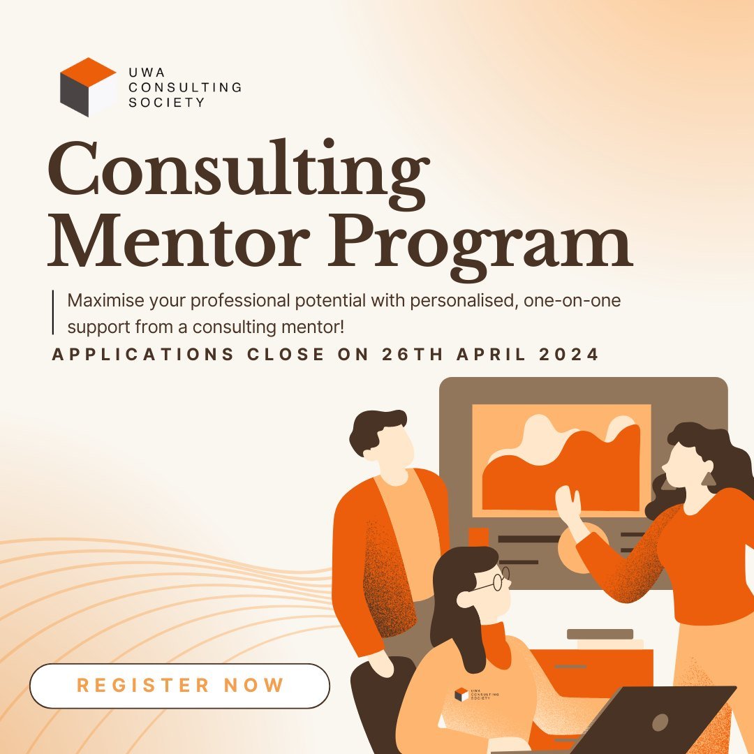 The UWA Consulting Society is excited to announce the return of our Consulting Mentor Program! ☄

Do you want to develop an invaluable, long-lasting relationship with a mentor from top consulting firms who will&hellip;
☀Provide day-to-day and real-wo