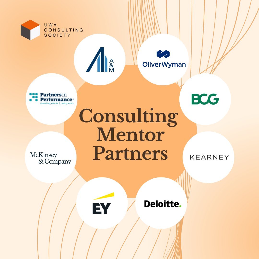 Introducing our 8 Mentor firms this year: Alvarez &amp; Marsal, BCG, McKinsey &amp; Company, Kearney, Partners in Performance, Ernst &amp; Young, Deloitte and Oliver Wyman! 💼🧡

If you are applying to a consulting internship or graduate position, ha