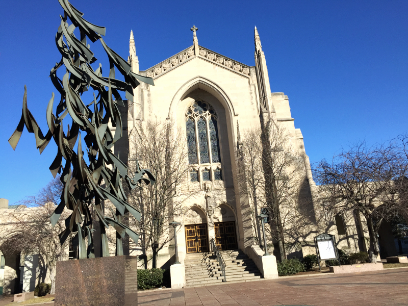 free at last sculpture in front of bu's marsh chapel (sonya kovacic)