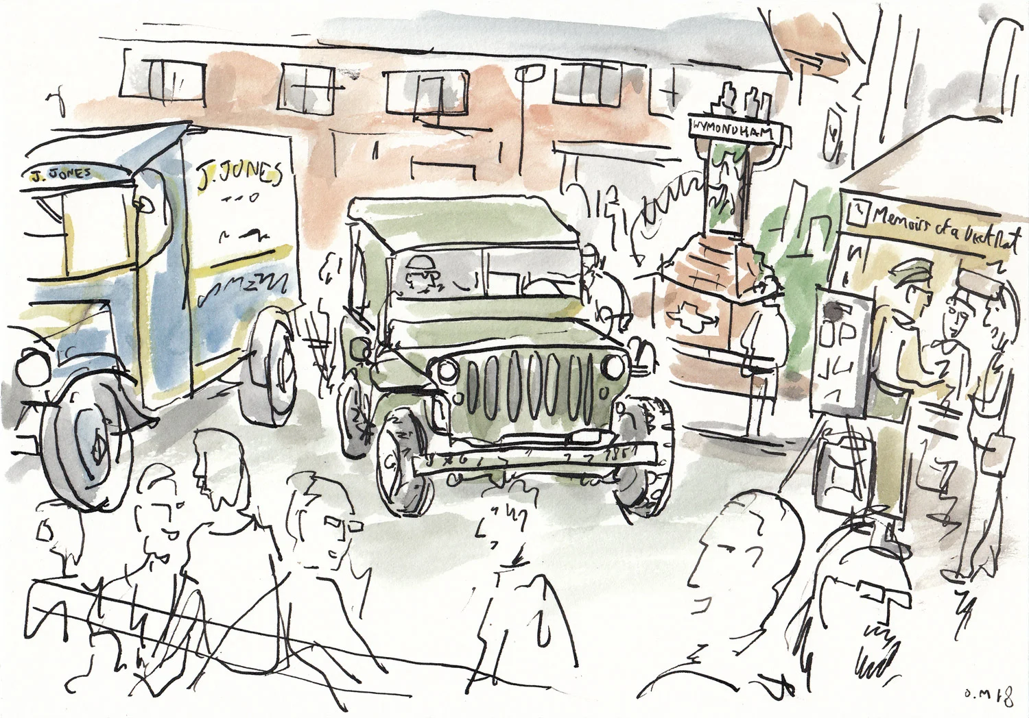 The butcher van from Dad’s Army along with an old american jeep on Middleton Street