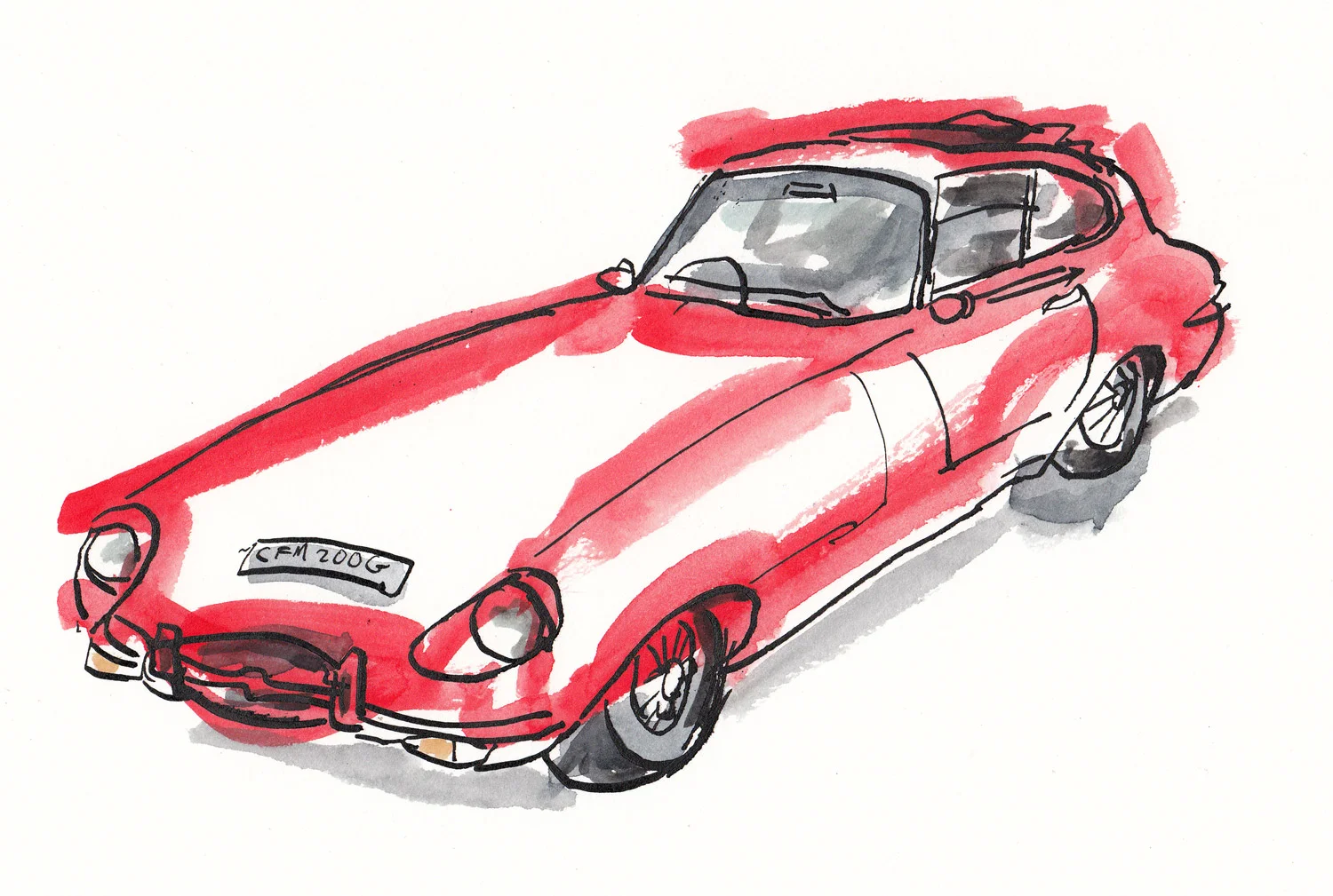 A nice E-Type Jaguar, drawn as quickly as possible in between the crowds. “Am I in your way?” – “No, that’s ok I can look over you!” – if you are the owner or know the owner get in touch as I should of got your details to post this to you!