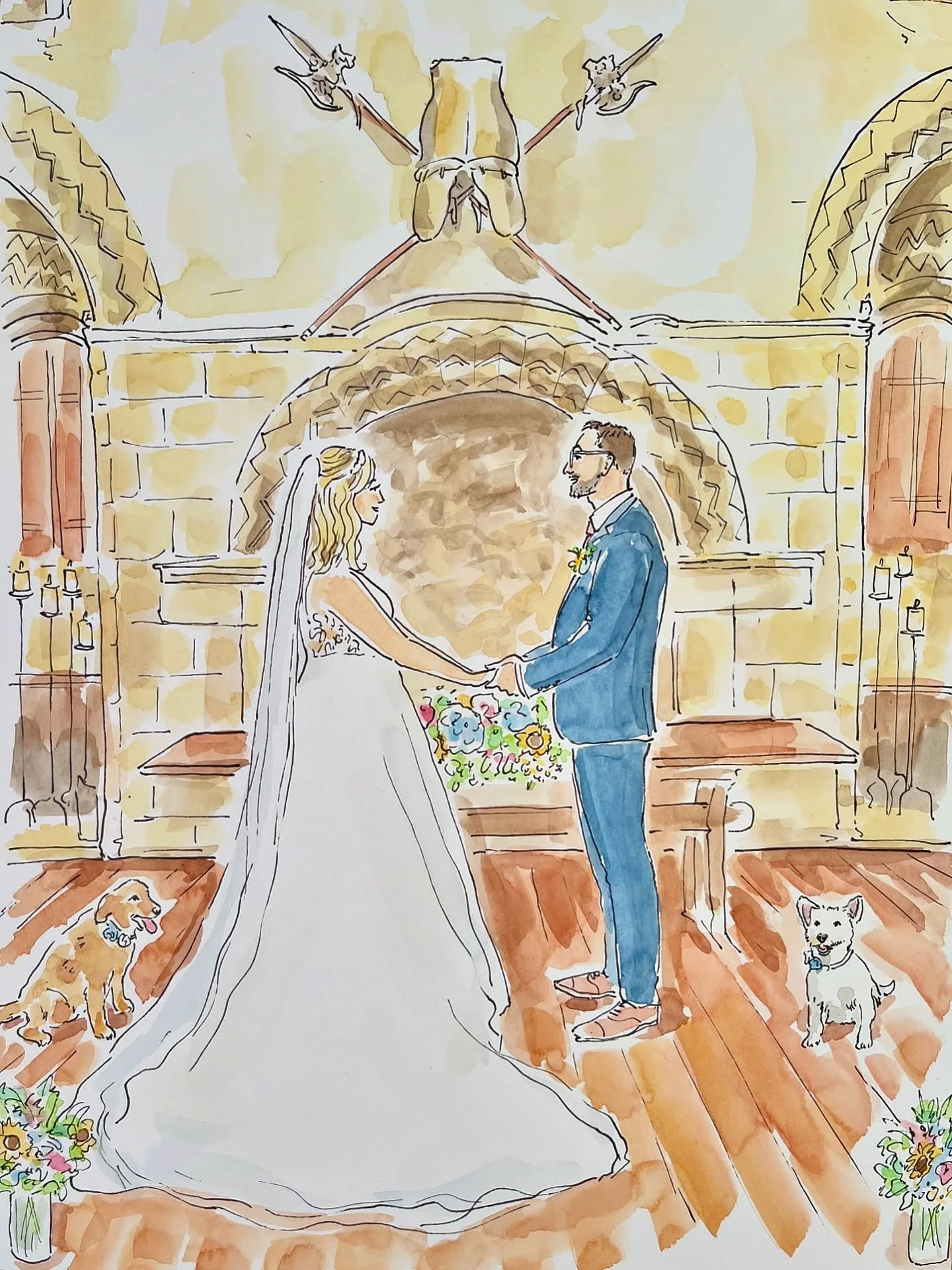 Wedding ceremony, flowers and cake illustration working from photos that I completed for a couple just before Christmas. Venue: Hedingham Castle.

I&rsquo;m currently out of my studio until the 26th, trying to keep up with enquiries and will be back 