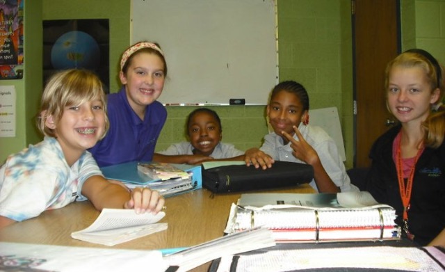 Annalee (2nd from left) with friends in LASS class during 5th grade at LJA.