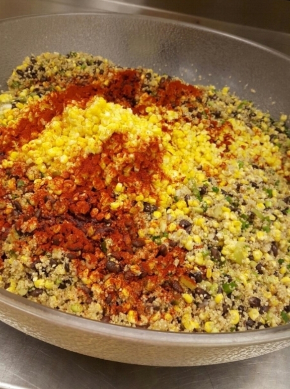 Southwest Salad with Langeland Farms black beans, Garcia's Gardens ancho chile powder, Souder Farms Sweet Corn, and Full Hand Farm cilantro.