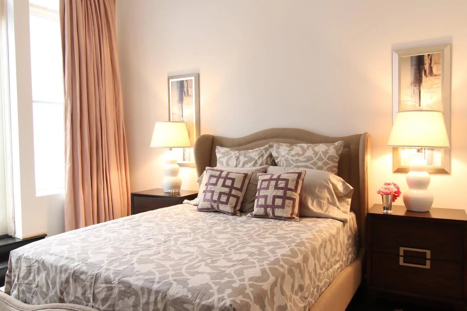 The Master Bedroom felt small and unexciting. &nbsp;We added furniture and staging props to create a sense of luxury fitting for this property.