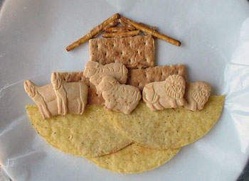 All you need is some wax paper, taco shells, animal crackers, crackers and pretzel sticks.