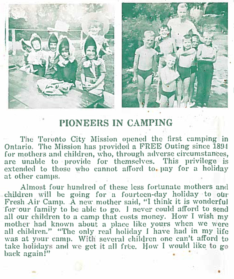 TCM offered camp for mothers and children since 1891. Click to enlarge