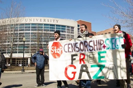 Northeastern University suspended its SJP chapter after the group distributed mock eviction flyers to raise awareness about Israeli home demolitions. (Northeastern Students for Justice in Palestine)