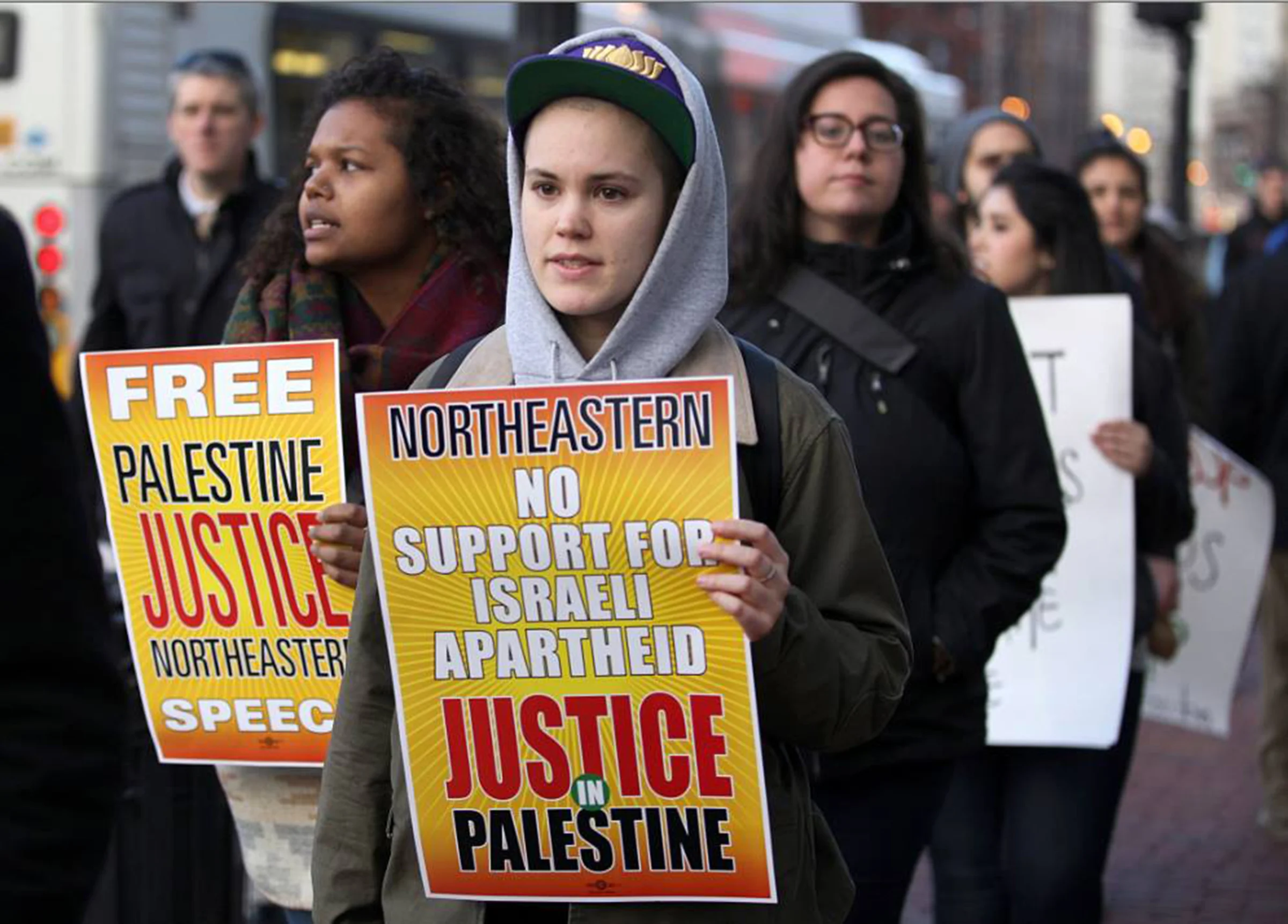 Students and local activists protest the suspension of SJP on April 2, 2014 at Northeastern University. (Maria Amasanti)