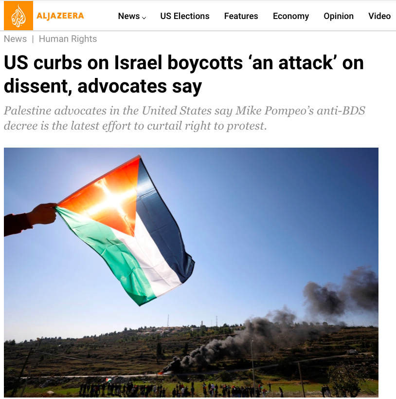 Dima Khalidi in Al Jazeera English on Pompeo's Anti-BDS Attacks