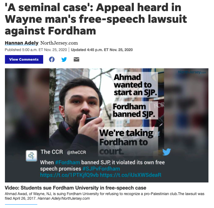 Palestine Legal &amp; Fordham SJP In The News