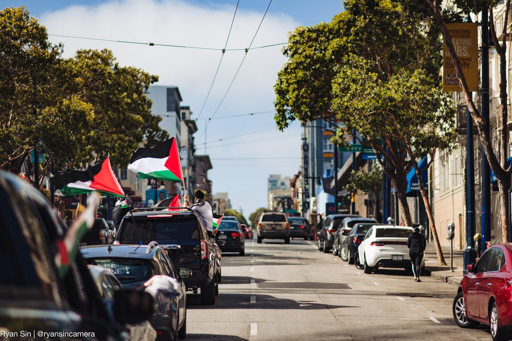  On July 2, 2020, advocates for Palestinian freedom in the SF Bay Area organized a caravan of over 500 to protest Israel’s threats to annex more land in the occupied West Bank. (Credit:  Ryan Sin )  