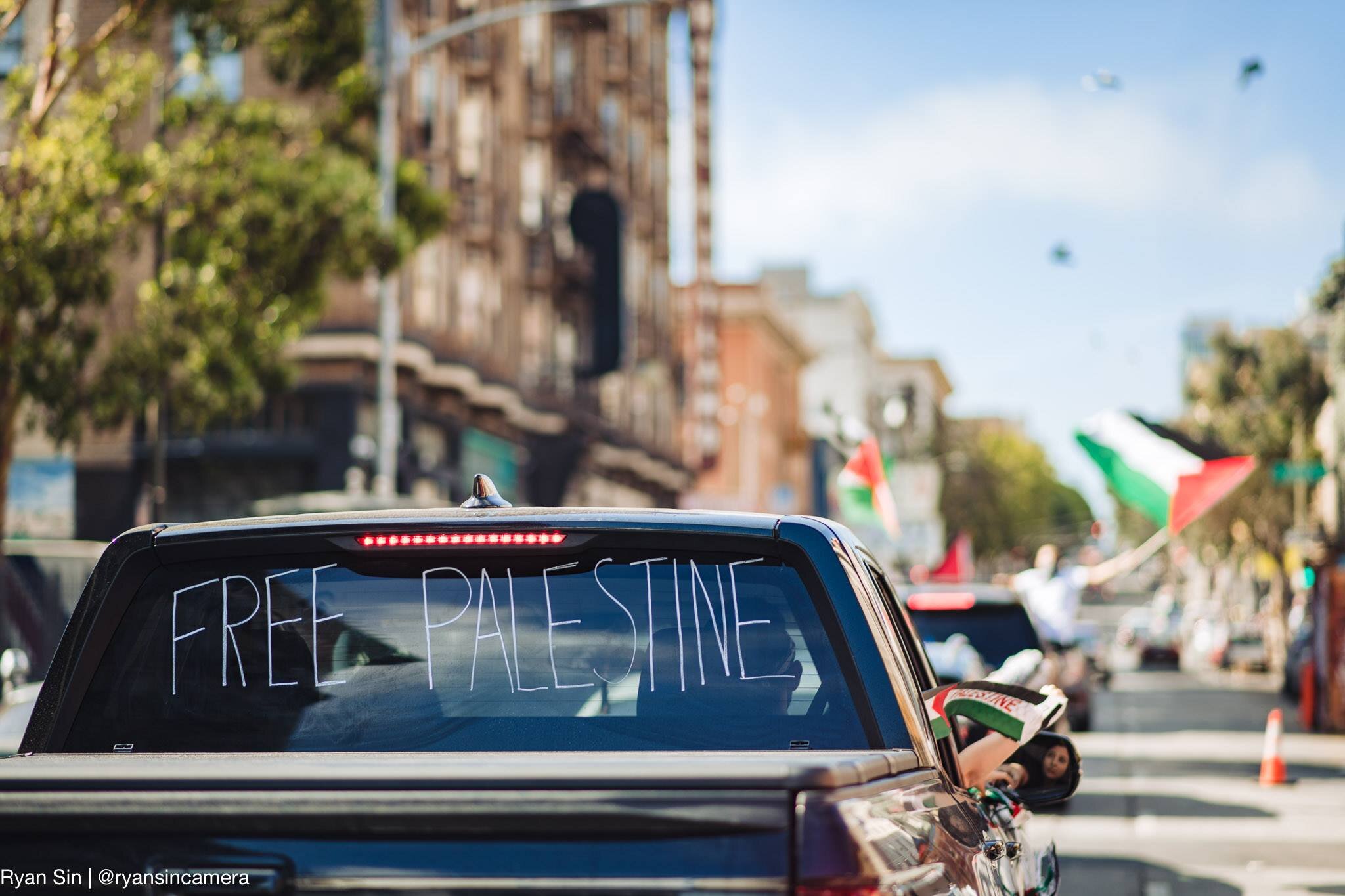  On July 2, 2020, advocates for Palestinian freedom in the SF Bay Area organized a caravan of over 500 to protest Israel’s threats to annex more land in the occupied West Bank. (Credit:  Ryan Sin )  