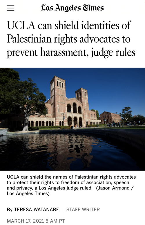 UCLA Doxing Case In The News — Palestine Legal