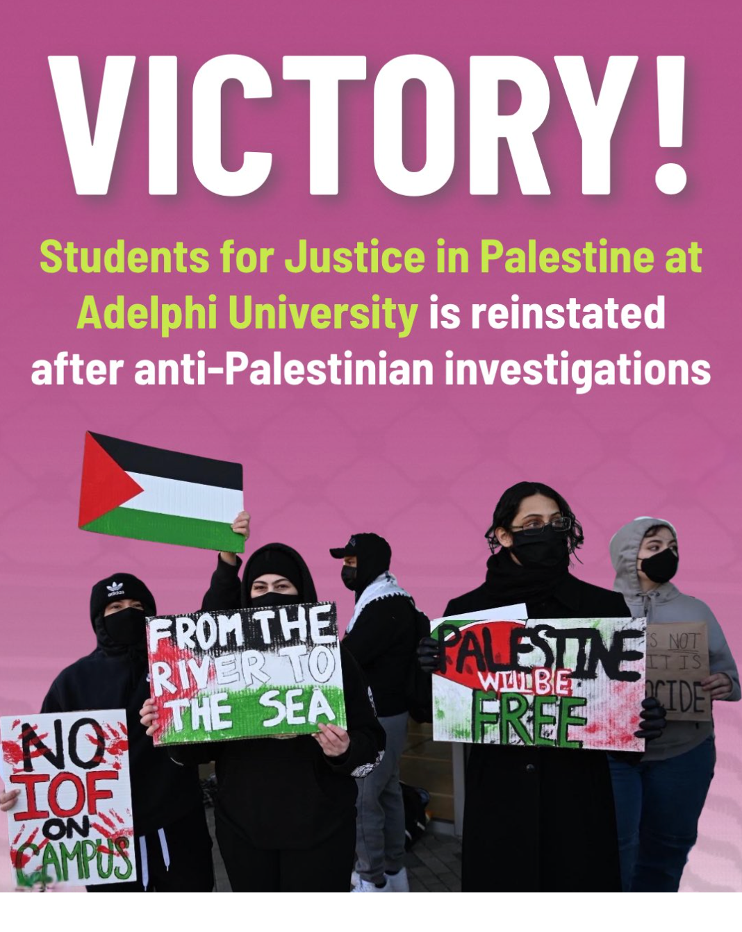 Victory: Students for Justice in Palestine Chapter at Adelphi Reinstated