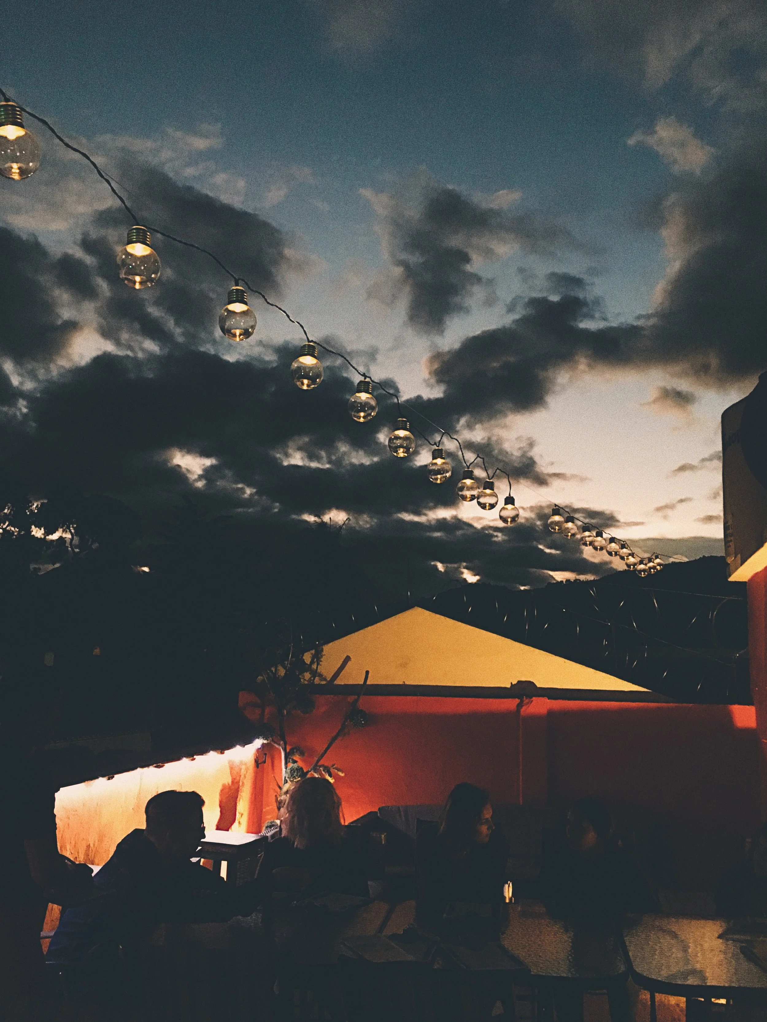 dinner under the twinkly lights -- we watched an evening parade pass through below us, followed by sparkling fireworks.
