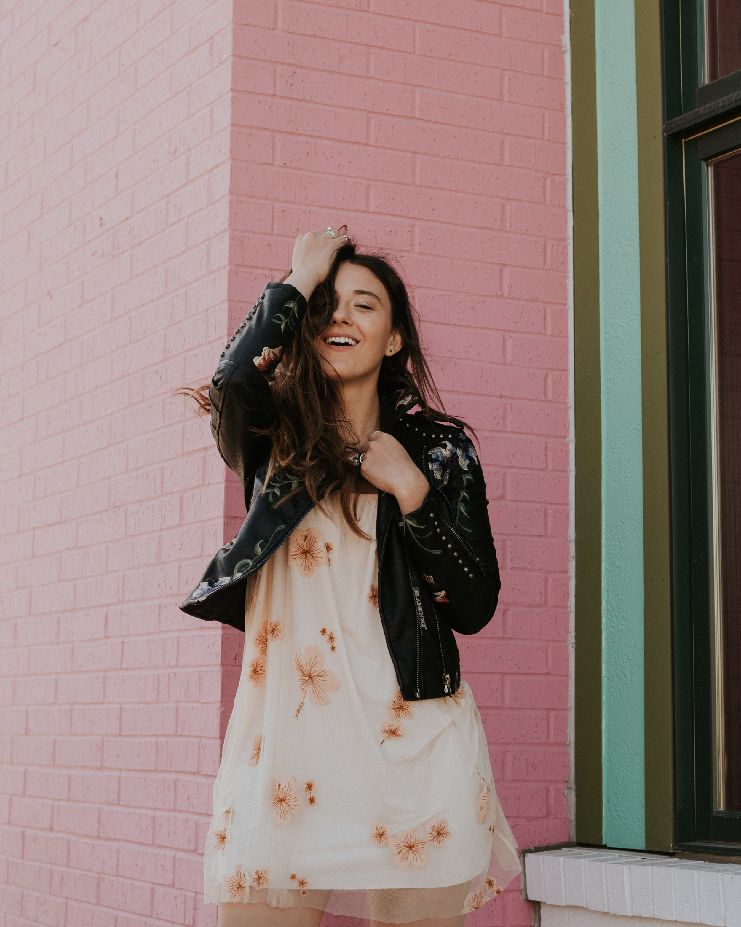 Tobi Donna Cream Mesh Skater Dress in Cream | UO BLANKNYC As You Wish Floral Embroidered Moto Jacket