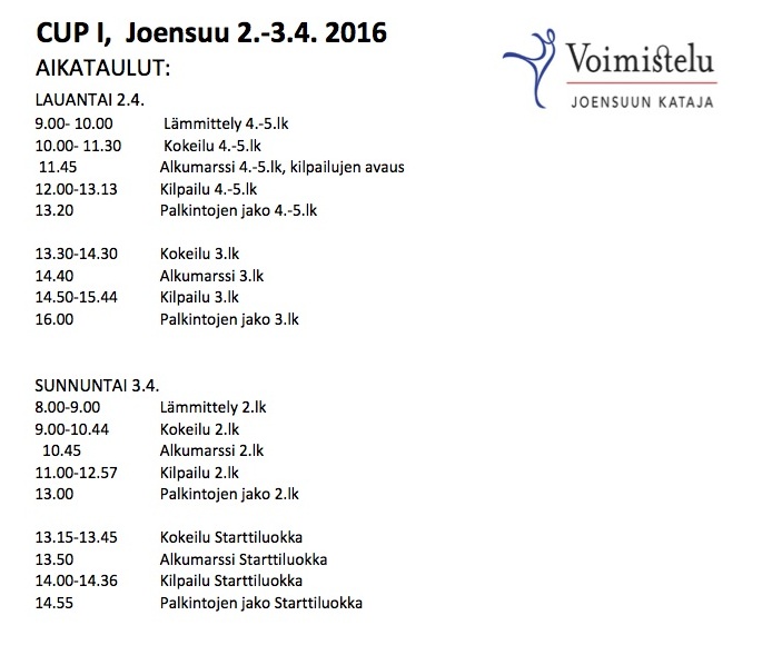 Kisojen aikataulu urheilijoille ja katsojille.